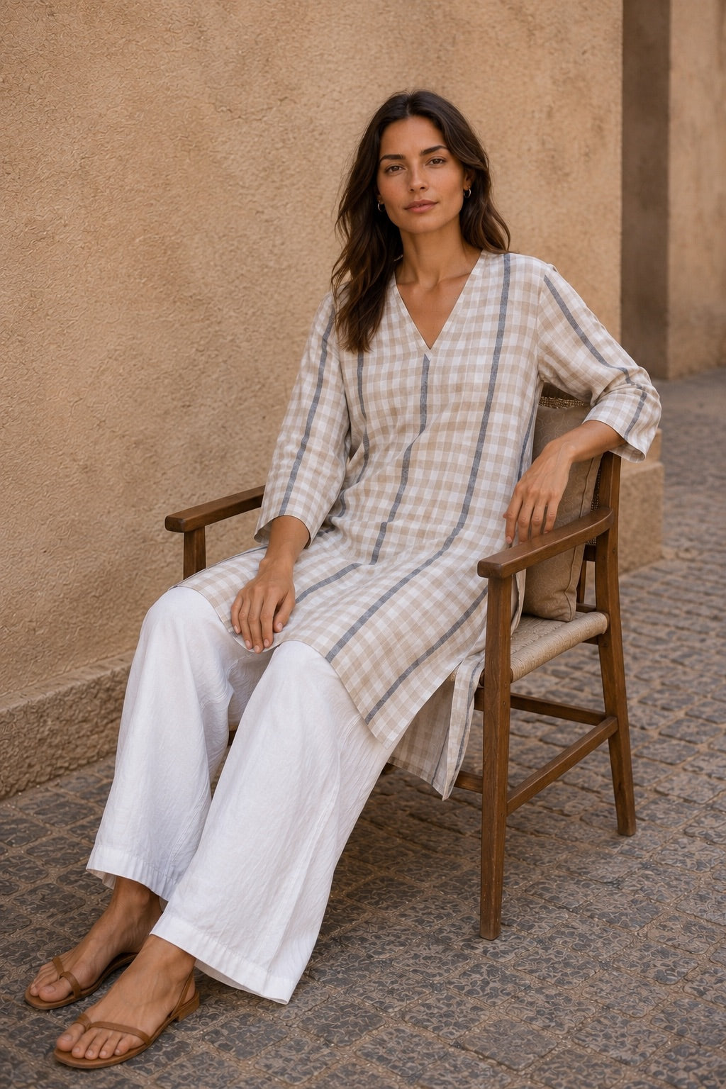 LINEN "V" NECK KURTA