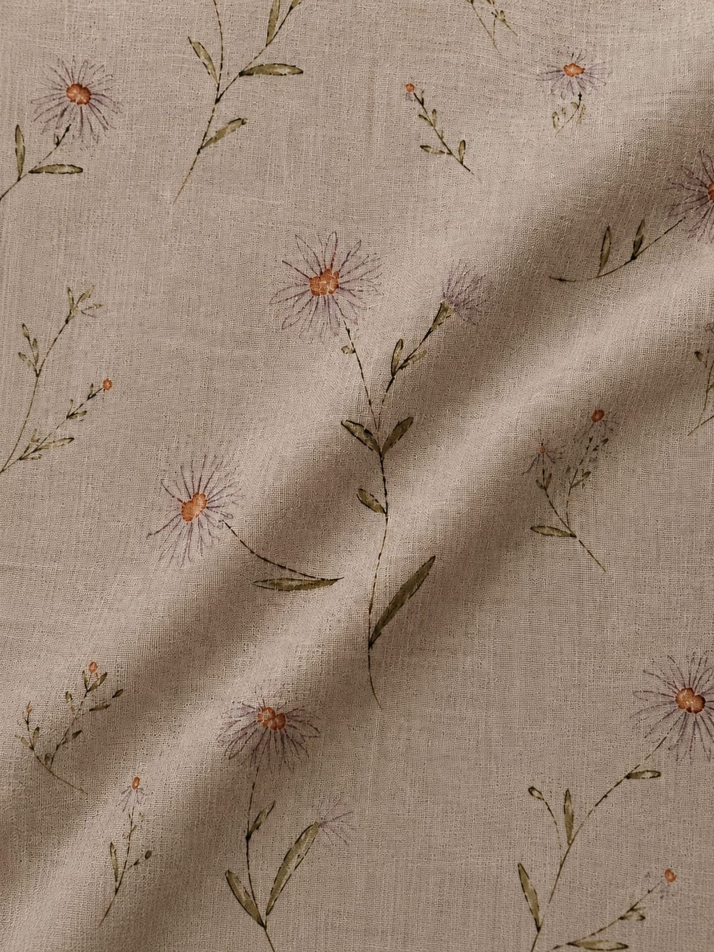 Pure Linen-  Floral Printed Collared Kurta