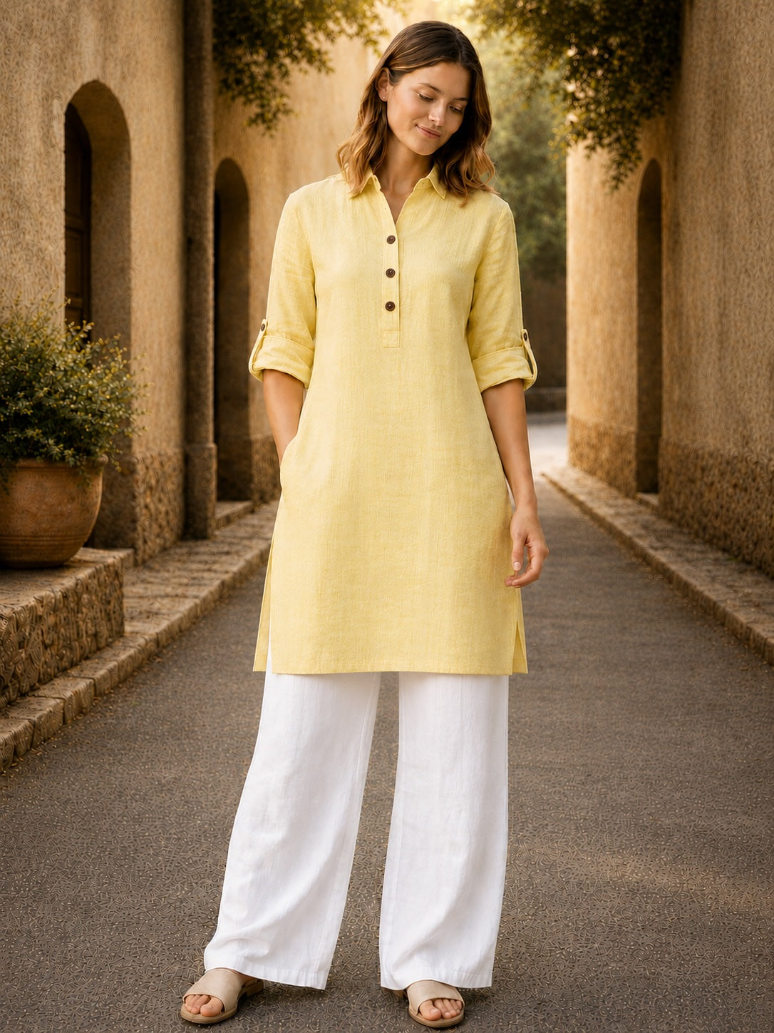 COLLARED LINEN TUNIC